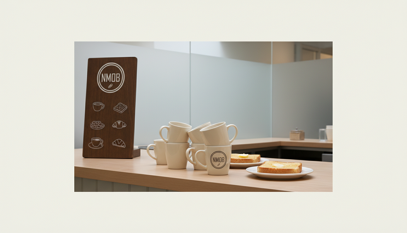 Plain museum cafe counter with mugs