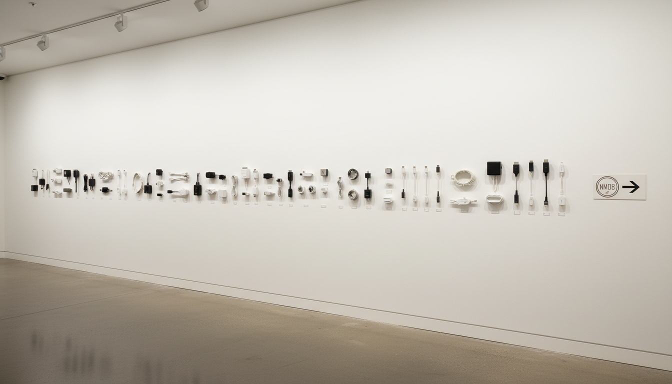 Cords and adapters arranged in rows